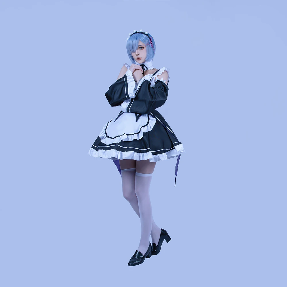 Ram/Rem Cosplay Re:zero Kara Hajimeru Isekai Seikatsu black blue red Costume Maid Servant Dress Christmas Party Uniform Women