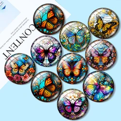 꽃과 나비 아트 패턴 라운드 사진 유리 카보숑 데모 플랫 백 만들기 연구 결과, 10 개, 12mm, 18mm, 20mm, 25mm