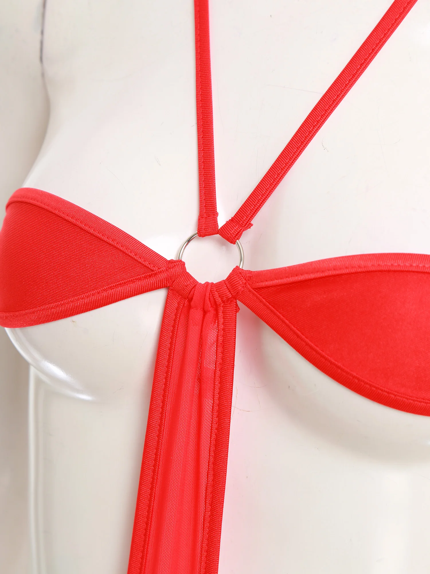 Frauen Micro Mini Slingshot One Piece Bikini Bademode Neckholder O-Ring T-Rücken Sheer Mesh Bodysuit Badeanzug Bikini Pool Beachwear