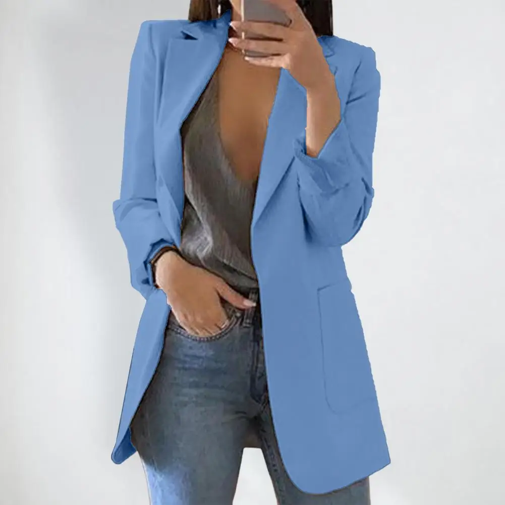 Fashionable Women Suit Coat Elegant Women's Suit Coat with Lapel Pockets for Business Office Lady Outwear Slim Fit Solid Color