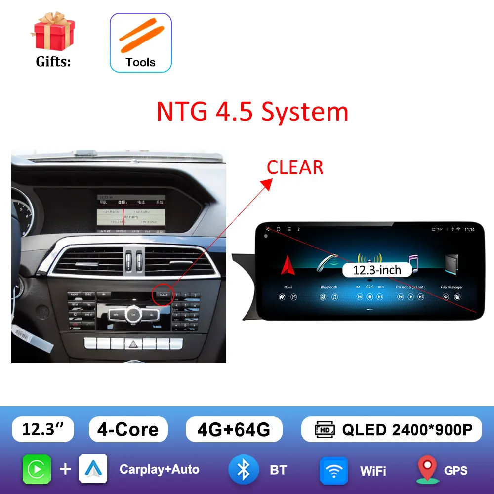 Carplay QLED Ultra-thin Screen Car Multimedia Radio Player for BENZ C CALSS W204 2011 - 2014 Navi GPS BT Android 16 Accessories image 3