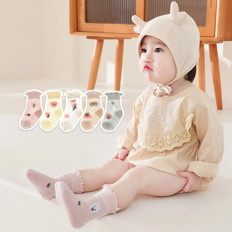 

Летние детские сетчатые носки, тонкие дышащие носки средней длины для младенцев, милые носки с рюшами и полями, хлопковые носки для девочек, детская обувь для детей 0–3 лет