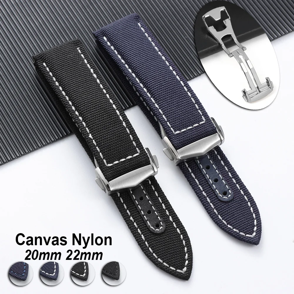 

20mm 22mm Folding Buckle Men's Canvas Bracelets for Omega Seamaster 300 Watch Strap for Speedmaster AT150 Sport Nylon Watch Band