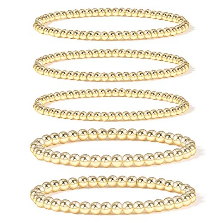 

Badu Gold Plate Bead Bracelet for Women 14K Gold Plated Bead Ball Bracelet Stretchable Elastic Hypoallergenic Bohemian Stackabl