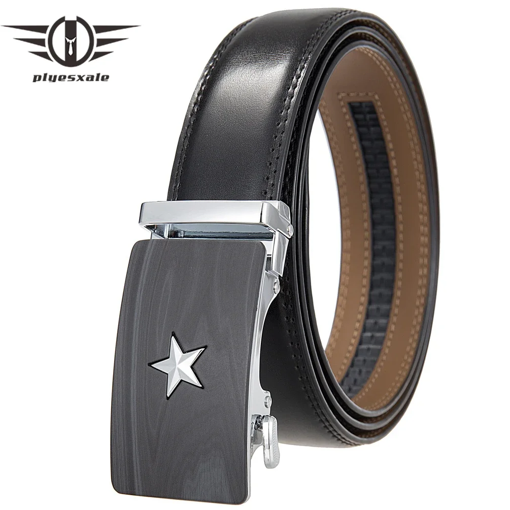 

Plyesxale New Arrival Fashion Mens High Quality Genuine Leather Belts Five-pointed Star Pattern Automatic Buckle Belt Men B1216