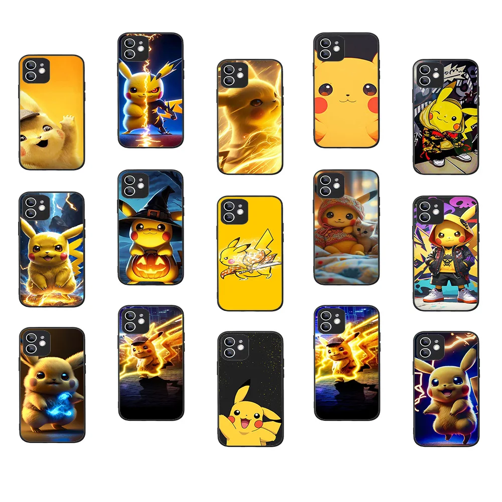 WRB-21 Pokemon Pikachu Black Flexible TPU Case For Samsung A22 25 30 31 32 33 35 41 50 51 52 53 54 55 70 71