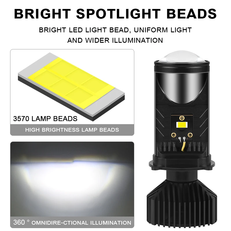 YiRui 2PCS Motorcycle high brightness LED headlights H4 High power headlights lens high brightness headlights modified bulb