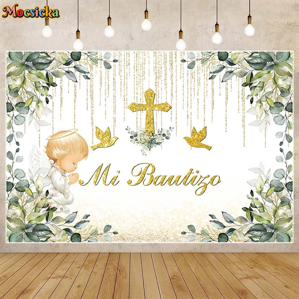 Mi Bautizo Baptism Backdrop Boy Girl Angel Cross Newborn Christening Background Baby First Communion Party Decor Banner Customed