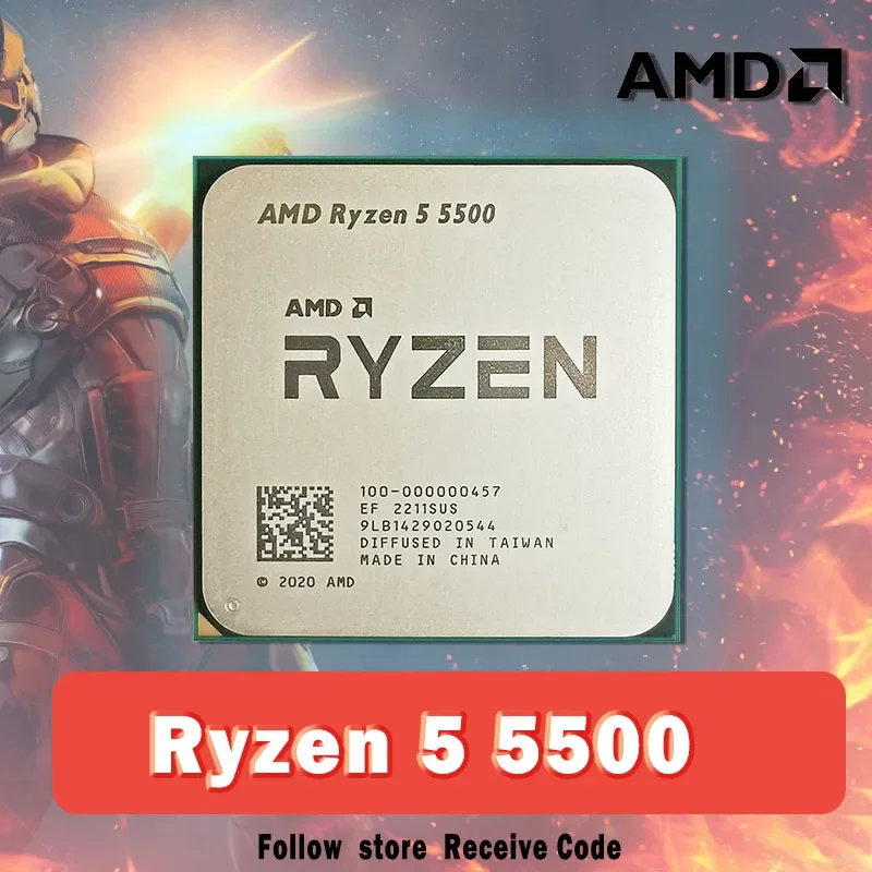 AMD Ryzen 5 5500 R5 5500 3.6 GHz 6-Core 12-Thread CPU Processor 7NM L3=16M 100-000000457 Socket AM4 No Fan