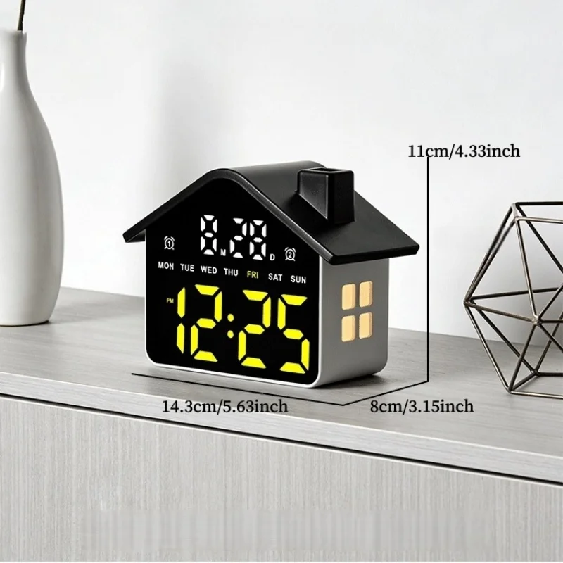 Voice Control Digital Alarm Clock House Date Week Brightness Adjustment Electronic Table Clock with Night Light 12/24H LED Clock