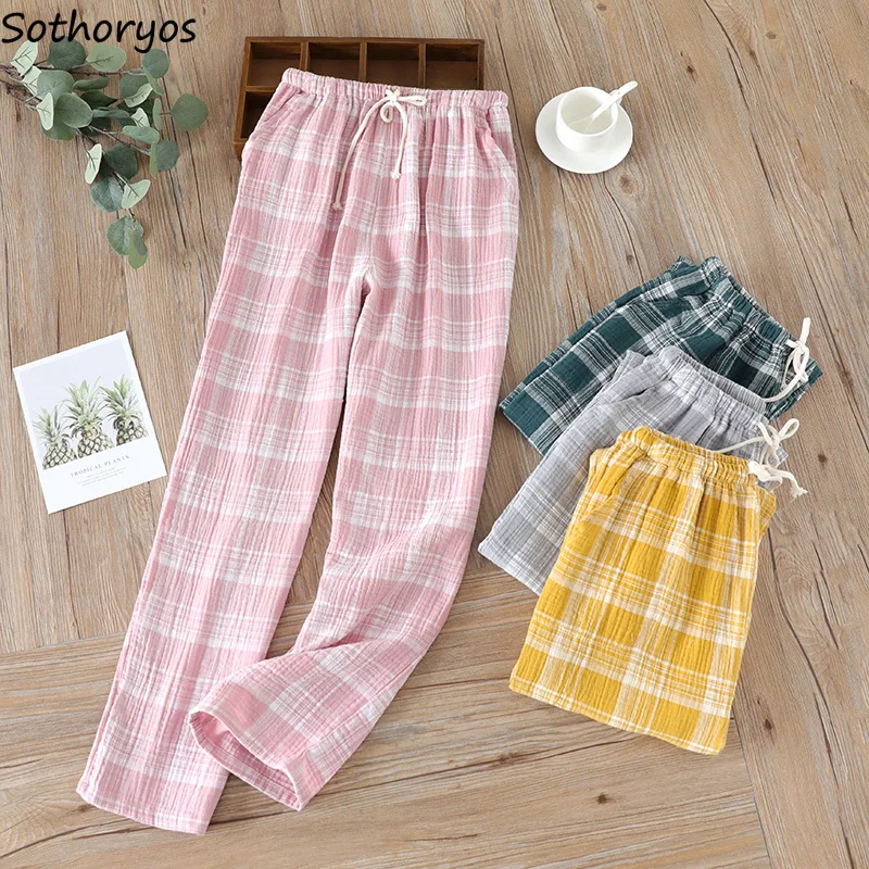 

Plaid Sleep Bottoms Women 6 Colors Minimalist Fashion New All-match Cozy Design Classic Ulzzang Female Pockets Breathable Autumn