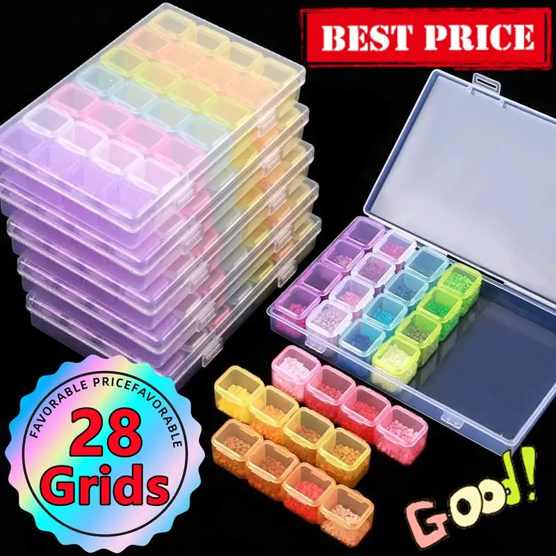 5 Color 28 Grids Diamond Embroidery Storage Box Bins Medicine Diamond Painting Accessory Boxes Case Cross Stitch Tools Organizer