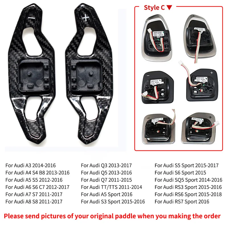 Shift Paddle For Audi A3 A4 S4 A5 A6 S6 RS6 C7 C8 A7 S7 RS7 Q2 Q3 Q5 Q7 TT TTRS R8 Carbon Fiber Steering Wheel Paddle Shifter image 3