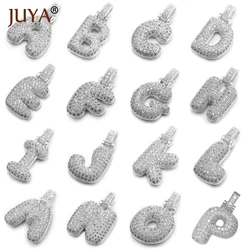 Juya A-Z Bubble Letter Necklaces Pendant Cubic Zirconia Alphabet Letter Charms Initial Pendants For Gift Hand Made Accessories