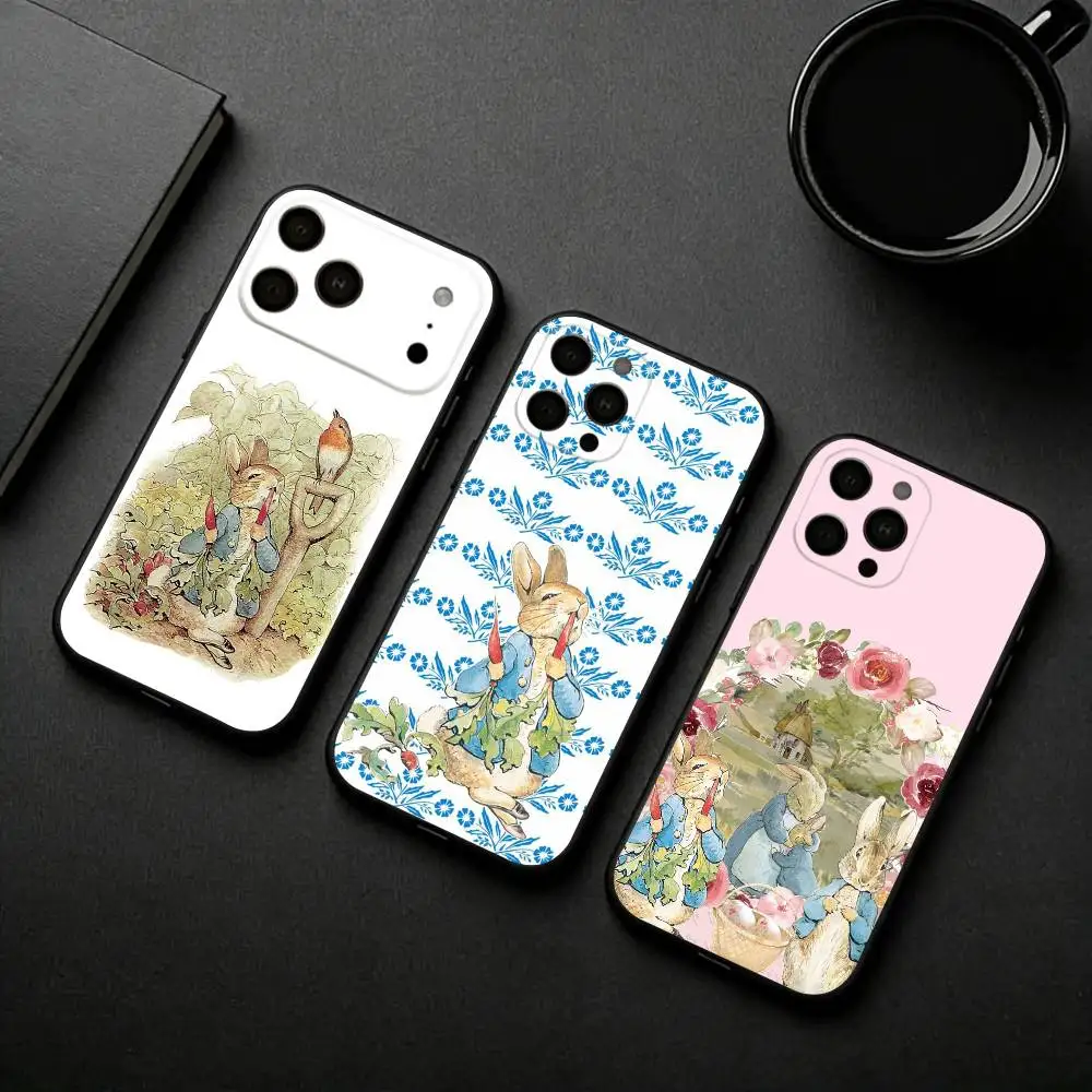

Cute Role P-Peter R-Rabbit Phone Case For iPhone 17pro,16,15,14,13,12,11 Plus,Pro Max,XS,Soft Silicone Black Cover