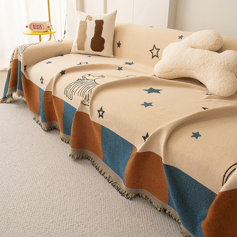 1PC Cartoon Print Sofa Throw Blanket with Tassels All Cover Couch Cover Pet Friendly Four Seasons Universal