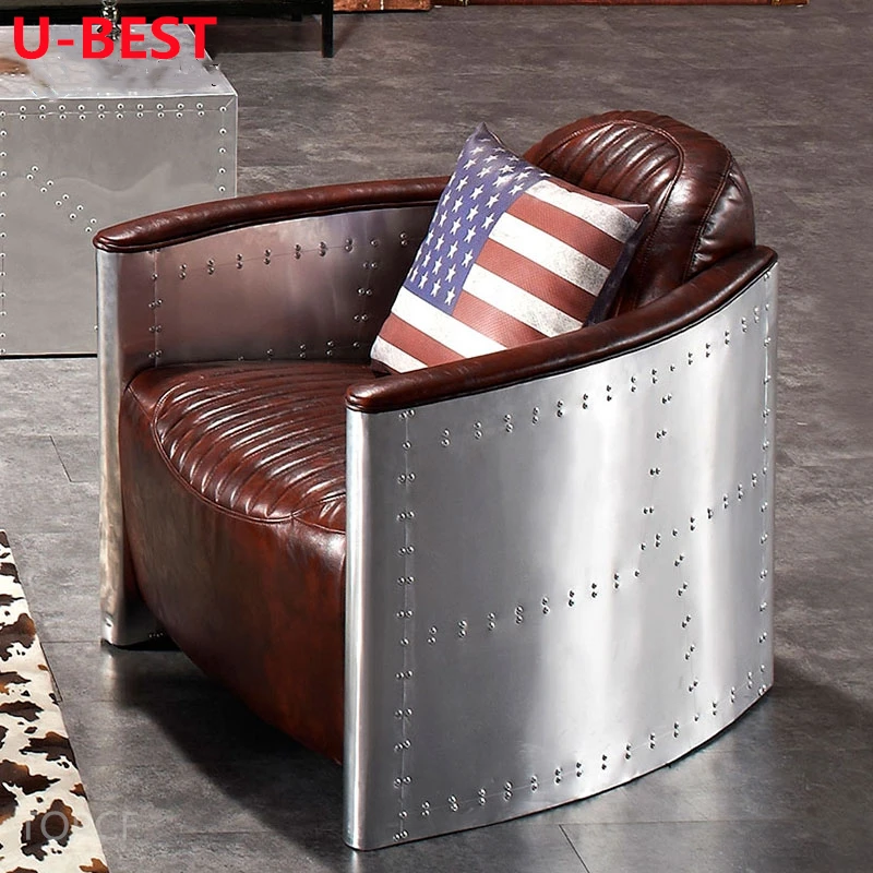 U-Best Loft Industrial Retro Antique Armchair Vintage Aluminium Aviator Tomcat Chair Display Furniture Blunts Cigar