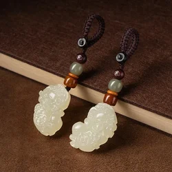 Exquisite Natural Afghan Jade Pendant Keychain  Creative Gift  Overlord Pixiu Keeps Yourself with Auspicious