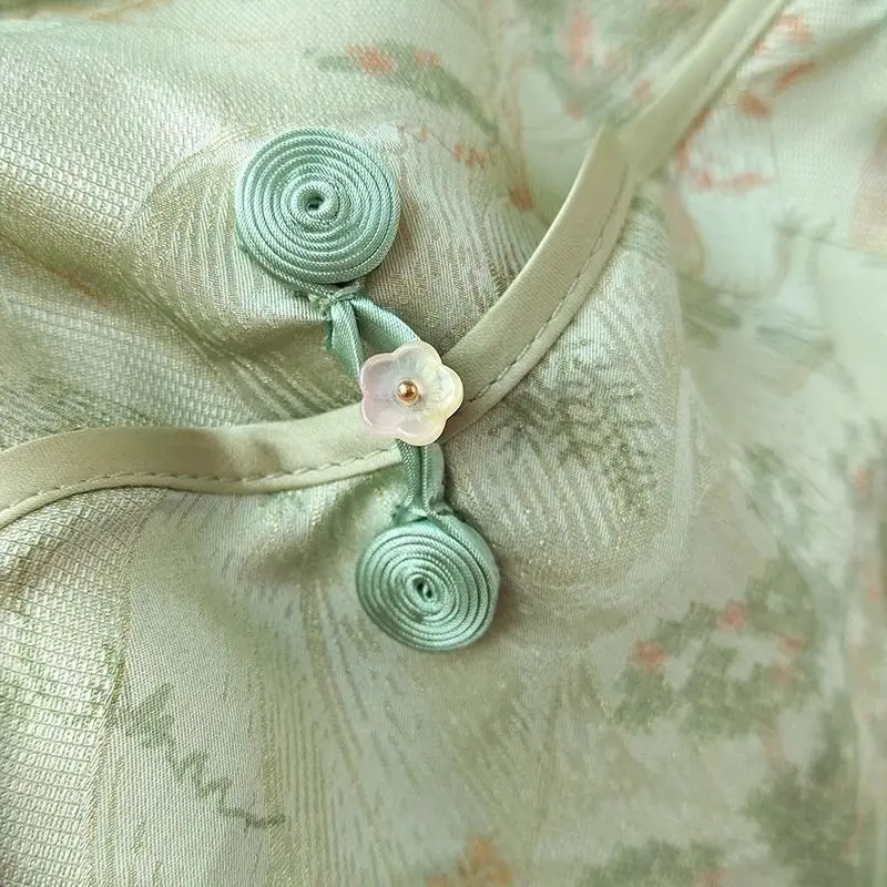 Floral printed Retro Blouses Women Flare Sleeve Vintage Slanted Plate Buckle Chinese Style Jacquard Shirt Oversized