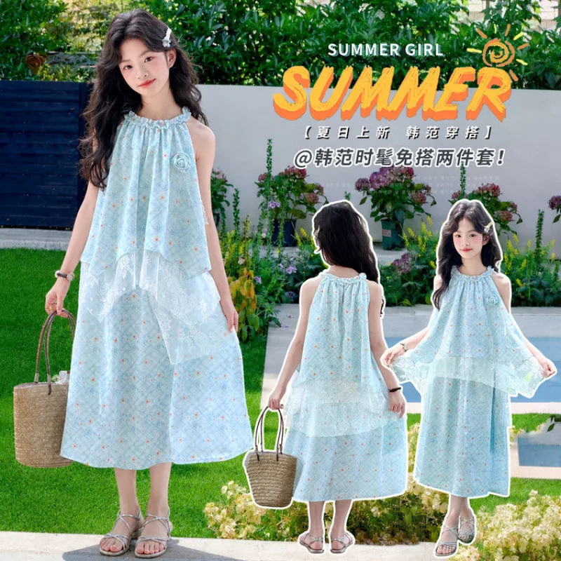 Girl's Summer Sweet Vacation Style Western Style Fragrant Bat Sleeve Wide Leg Pants Two Piece Set