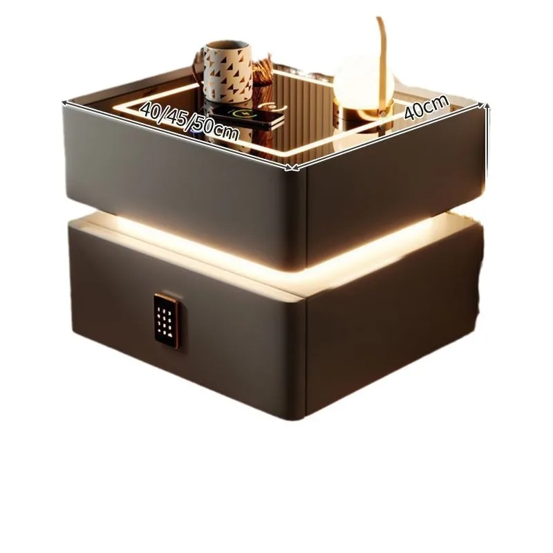 

Smart bedside table Modern simple solid wood with lamp induction bedroom light luxury multi-function wireless