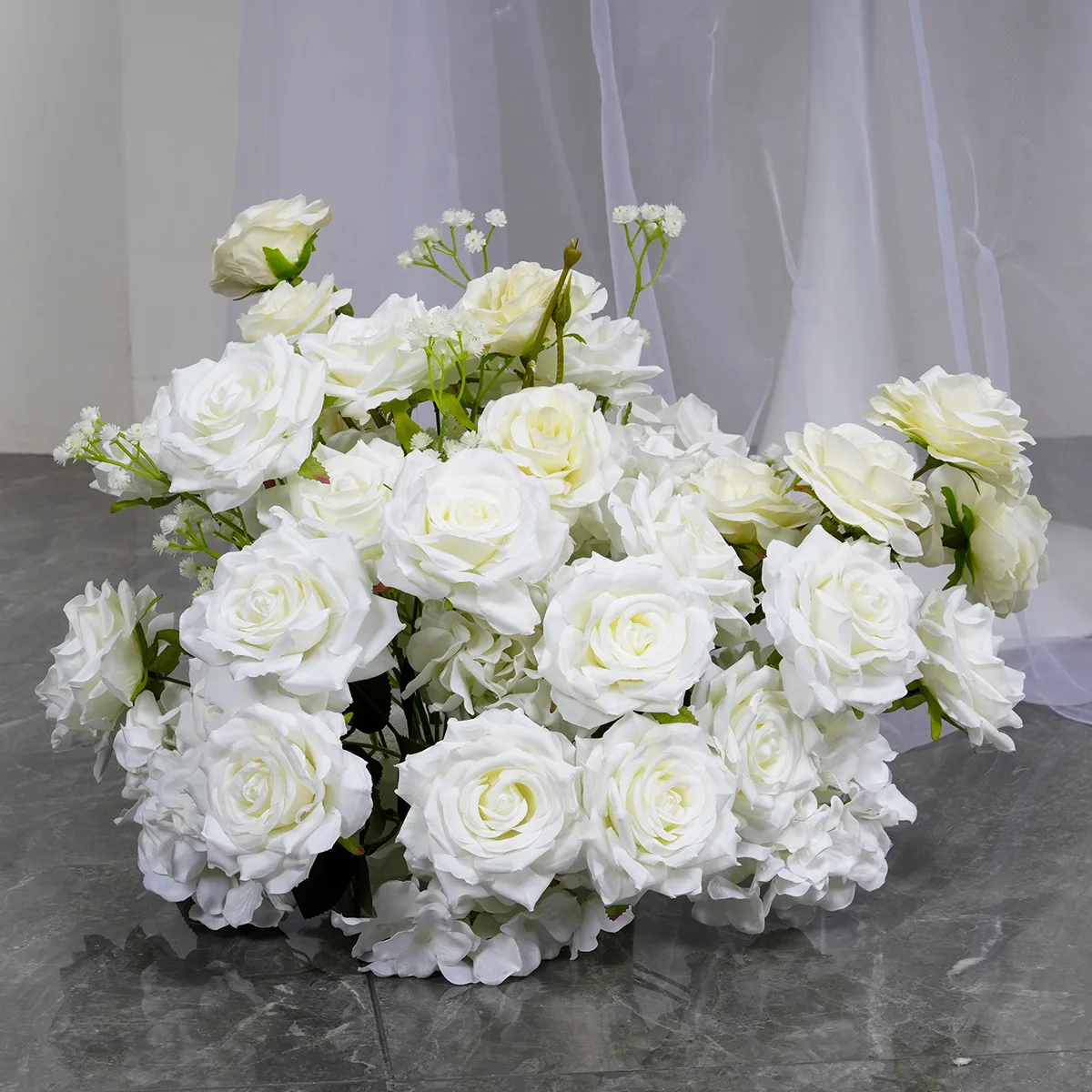 

Uflower Table Centerpiece Runner Flower Row White Rose Greenery Wedding Backdrop Decor Artificial Flower Arrangement Party Event