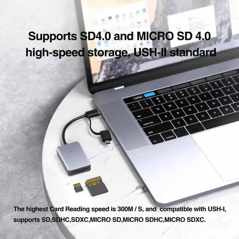 U55C Portable USB 3.0 & Type C Memory Card Reader, Supports Fast Speed UHS for Phones, Laptops & Tablets