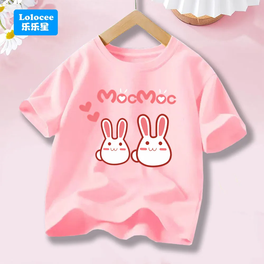 Ropa para niña, camiseta bonita con estampado de conejo de dibujos animados para amantes de los animales, camisetas gráficas de manga corta para niña de 3 a 14 años TZ2