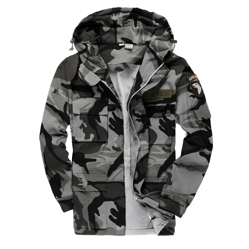 Mens Hunting Hooded Trench Coat Outdoor Training Waterproof Tactical Windbreaker High-quality Multiple Pockets Tooling Jackets