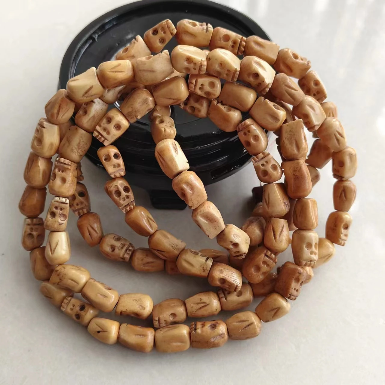 

Vintage 108 Bead Buddhism Tibetan Yak Bone Skull Meditation Prayer Mala Necklace
