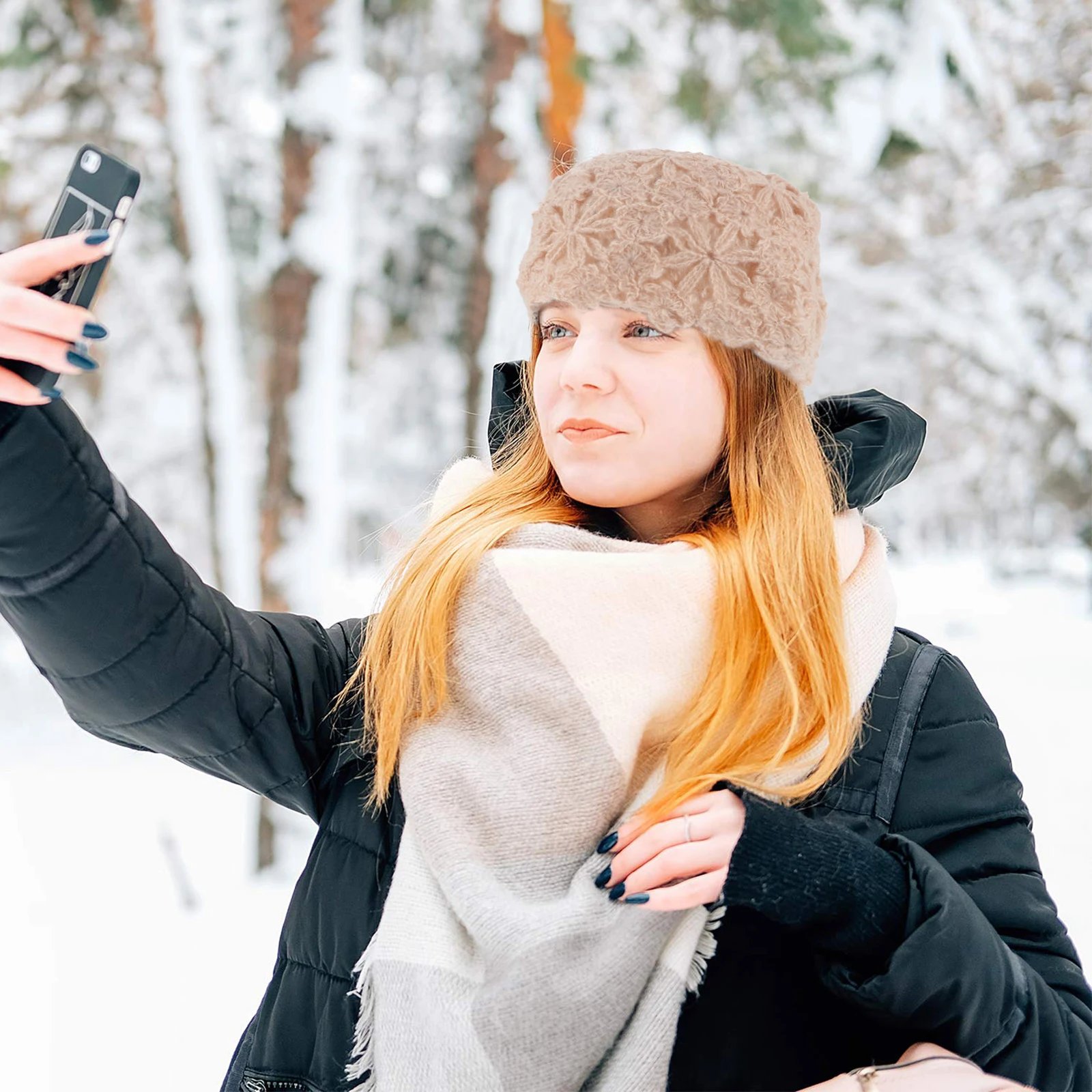 

Women Winter Warm Hat Knit Beret with Flower Hollow Pattern Cozy Lightweight Headwear for Cold Weather Cycling Camping