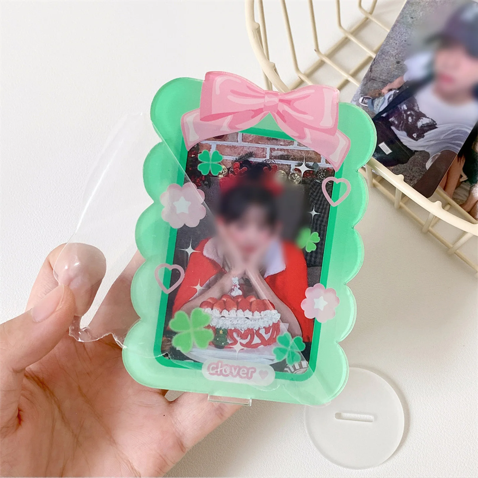 Fotokartenhalter mit vierblättrigem Kleeblatt und robustem Material, multifunktionales Kartenetui, Geschenk für Grundschüler