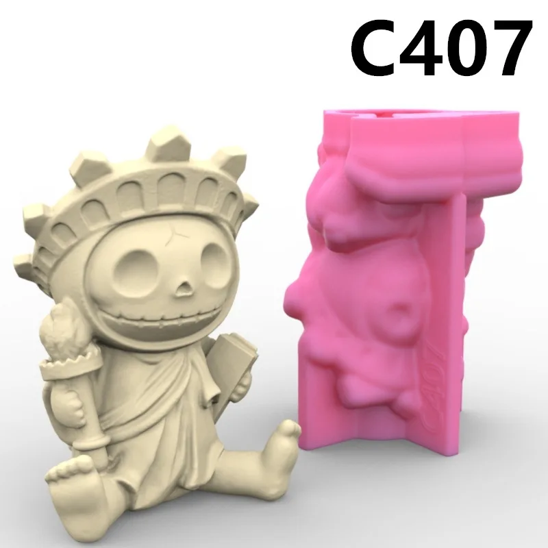 C407 Statue of Liberty Skull Vase Flower Pot Pen Holder Silicone Mold Gypsum form Scented Stone Ornaments Homemade Handicraft