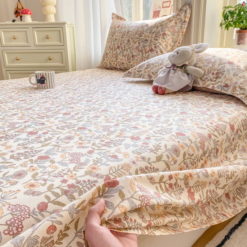 100%Cotton Flat Sheet Floral Style Comfortable Flat Bed Sheet for Adults Single/Queen/King Size Pure Cotton Top Sheets for Beds