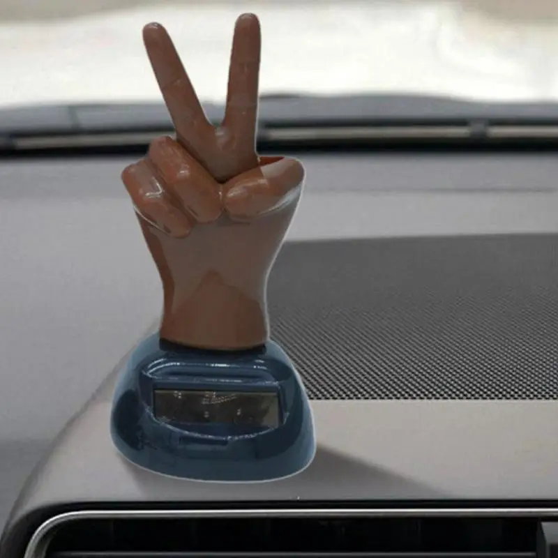 Middle Finger Car Ornament 2 Finger Waving Solar Powered Car Dashboard Decorations Windowsill Figure Car Interior Accessory