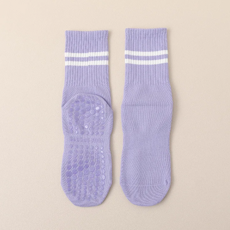 Chaussettes de yoga mi-mollet respirantes, coton solide, chaussettes de sport rayées anti-alde, chaussettes d'entraînement de fitness, chaussettes de danse Pilates, nouveau document