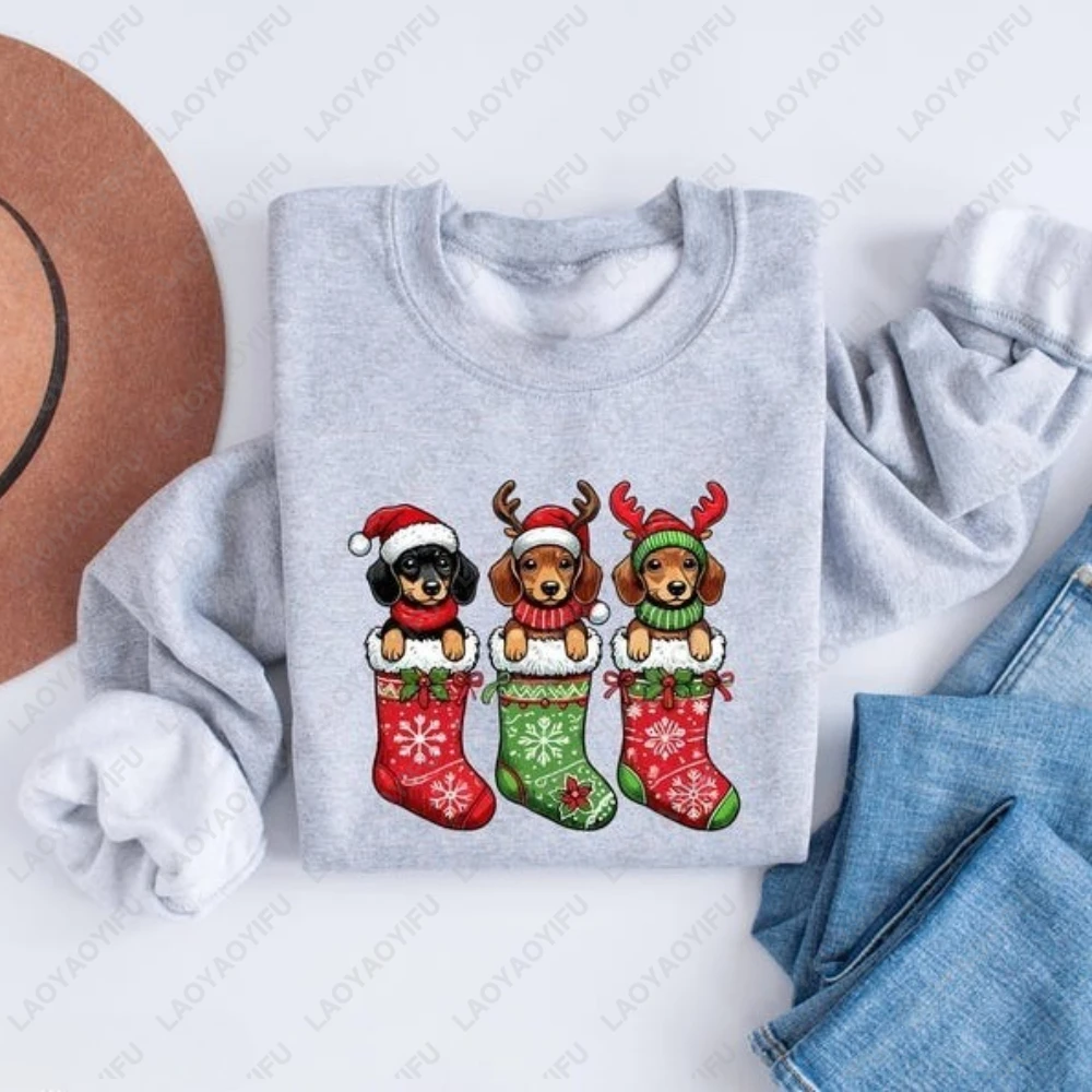 2025 teckel noël graphique sweat belle chien amant sweat à capuche pour femme joyeux noël bas chapeau pull hauts cadeau