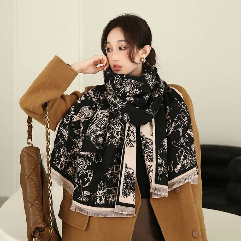 Einfache Blume Gedruckt Schal Imitation Kaschmir Dicke Decke Kaschmir Quaste Schals Koreanischen Stil Schals Warme Große Schal Männlich