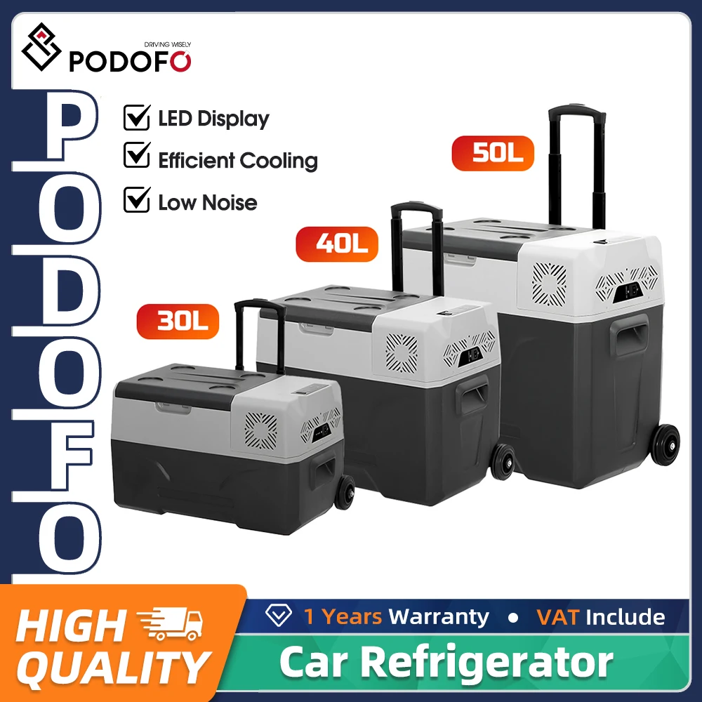 Podofo 30L/40L/50L Auto-Kühlschrank Mini-Kühlbox Gefrierschrank 12/24V DC 110-240V Tragbarer Kompressor-Kühler mit LED-Display für Camping und Picknick