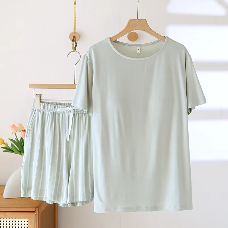 الصيف النساء مشروط منامة بلون قصيرة الأكمام البلوز مخطط السراويل ملابس خاصة الإناث 2 قطعة مجموعة ملابس النوم