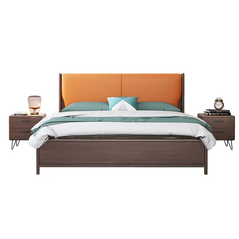Light Luxury Solid Wood Bed for Apartment Easy Assembly Smooth Surface Long Lasting Space Saving Scratch Resistant