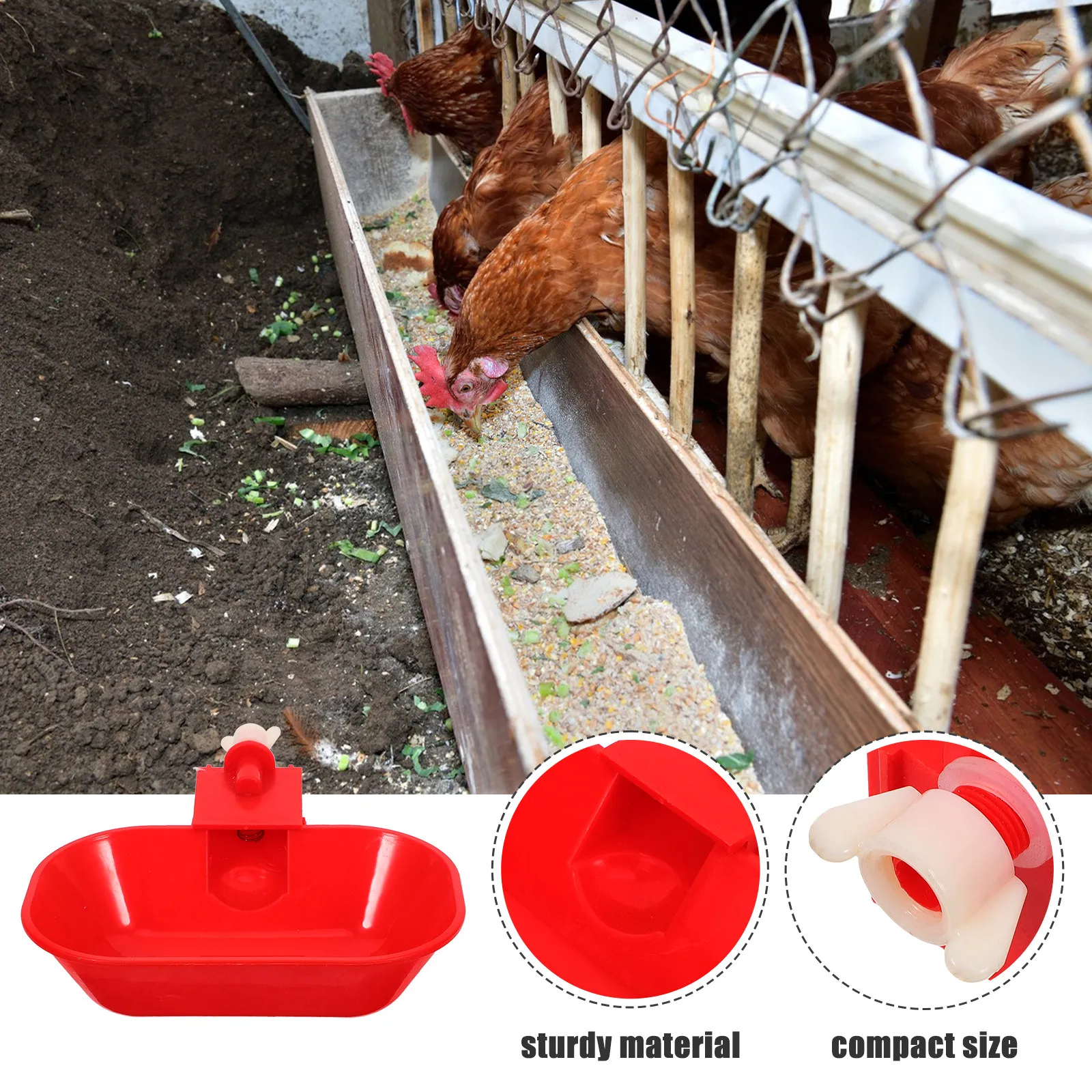 5Pcs Chicken Waterer Cups Large Automatic Poultry Watering Bowls Red Mounting Hole Opener Duck Goose Turkey Feeder