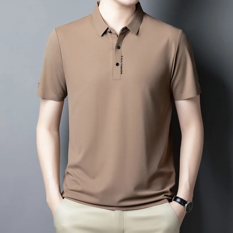 

High-End Men's Polo Shirt Summer Solid Color Polo Collar T-shirt Men's Casual Business Ice Silk Cool Breathable T-shirt Hot