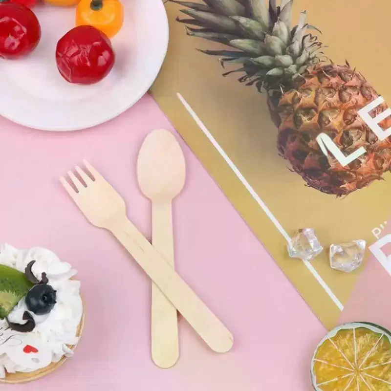 

50 шт., 14 см, одноразовая деревянная ложка, набор вилок, практичная посуда, периферийные устройства для вечеринок, дегустация свадебного торта