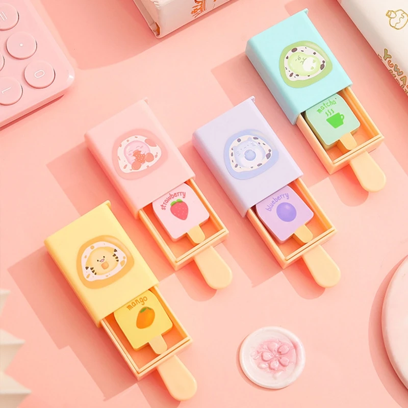 Cute Magic Box Pencil Eraser Ice Cream Rubber Eraser Bright Color Student Prize Child Gift for Office School Stationery