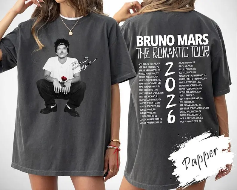 Bruno Mars The Romantic Tour Inspired Print Short Sleeve Cotton T