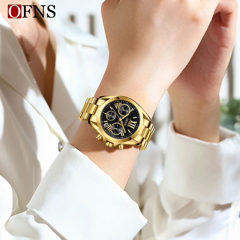 OFNS 1507 Best-Selling Rome High-End Quartz Womens Watches Fashion Casual Calendar Steel Strip Waterproof Business Womens Watch