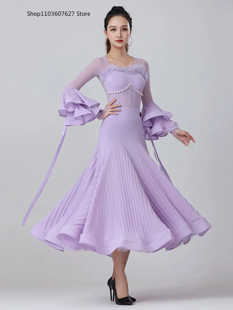 New modern dance dress, new women's fashion ostrich feather ballroom dance dress, high-end competition dress