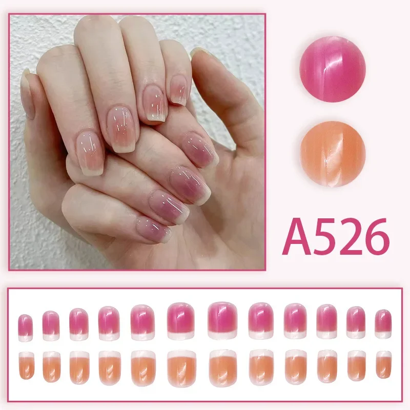 24Ps/Set Gentle Sweet Peach Blush Halo Removable Press on Nail Art Handmade Wearing False Nail Tips Solid Color Clear Fake Nails