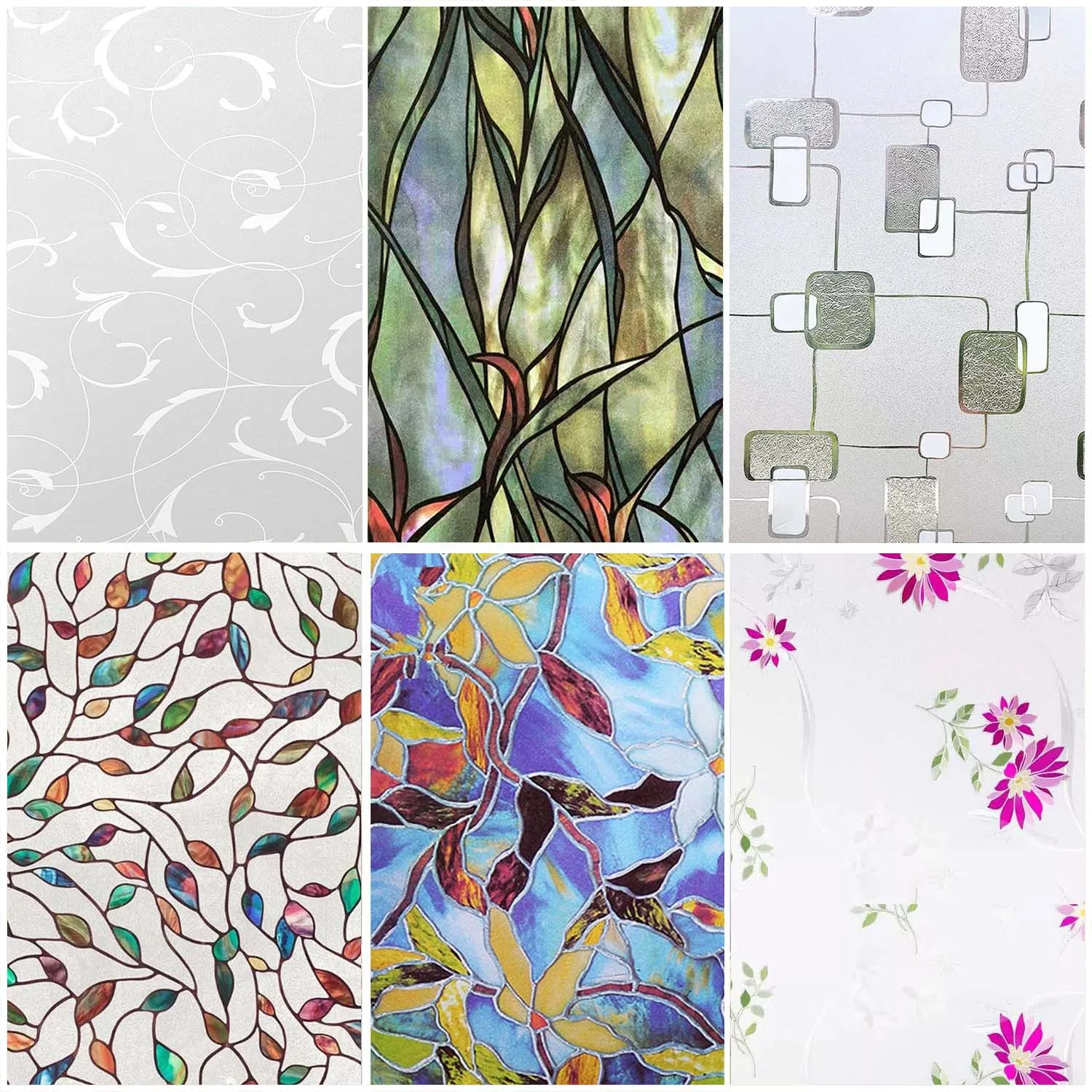 Purple Daisy Stained Glass Window Privacy Film Static Cling No‑Glue Glass Sticker Anti‑UV Heat Reducing Removable Window Tint